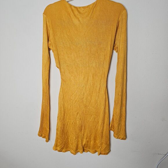 Savannah Morrow Mustard Long Sleeve Keyhole Side Cut Outs Bamboo Mini Dress SM - Picture 4 of 8